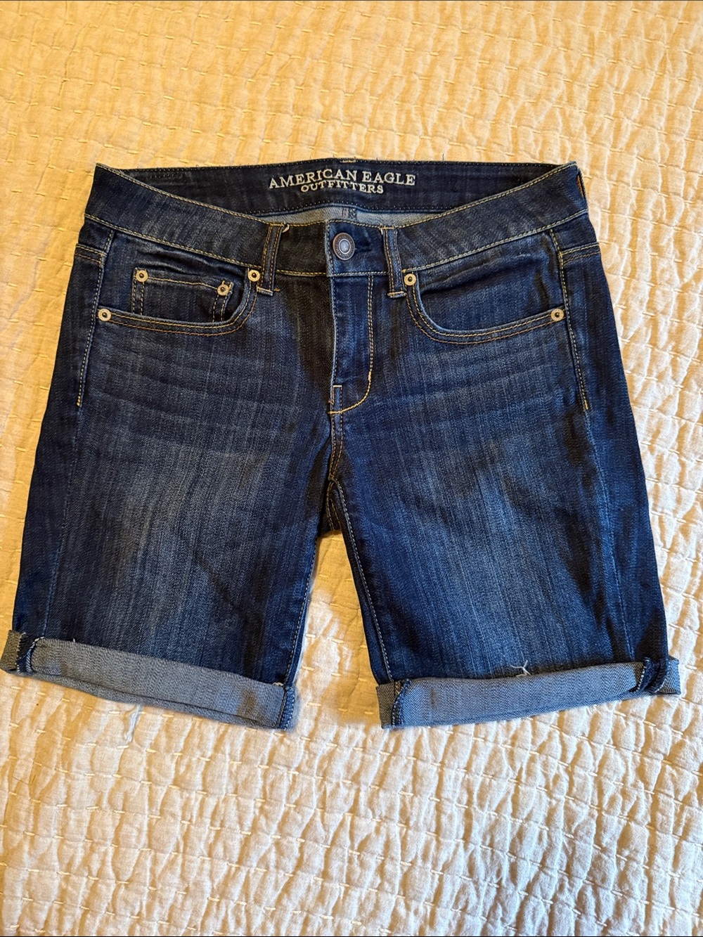 American Eagle Outfitters Dark Blue Rolled-Hem Denim Shorts